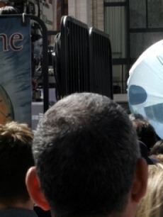 The crowd gathers to watch David Blaine