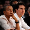Tom Cruise and son Connor sitting courtside as the Los Angeles Lakers played the Denver Nuggets in the NBA Playoffs (May 2009)