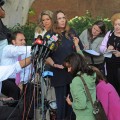Claire Elisabeth Fields Cruise speaks to the reporters at the Superior Court in LA on August 10, 2009