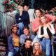 1993 promotional portrait of the cast of the TV series, ‘Melrose Place,’ posing on steps.  (From Left to Right) Josie Bissett, Thomas Calabro, ,Andrew Shue, Courtney Thorne-Smith, Amy Locane, Grant Show, Doug Savant and Vanessa Williams