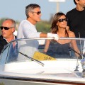 George Clooney and Elisabetta Canalis spotted aboard a water taxi during the 66th Venice Film Festival on September 7, 2009 in Venice, Italy