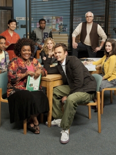 Yvette Nicole Brown as Shirley, Joel McHale as Jeff, Danny Pudi as Abed, Gillian Jacobs as Britta, Alison Brie as Annie, Ken Jeong as Senor Chang, Donald Glover as Troy and Chevy Chase as Pierce in NBC’s ‘Community’