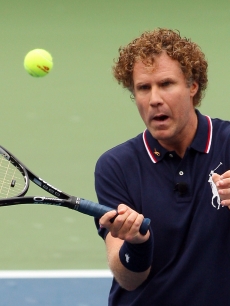Will Ferrell hits a volley at the U.S. Open’s Arthur Ashe Kid’s Day at Flushing Meadows in New York on August 29, 2009