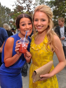 Lea Michele and Dianna Agron attend the GLEE premiere event screening at Santa Monica High School in Santa Monica, California on May 11, 2009 