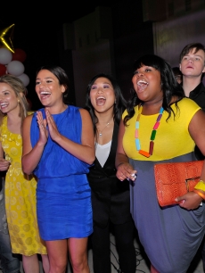 Mark Salling, Dianna Agron, Lea Michele, Jenna Ushkowitz, Amber Riley, and Chris Colfer attend the GLEE premiere event screening at Santa Monica High School in Santa Monica, California on May 11, 2009 