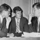 American politician brothers, US attorney-general Robert Kennedy (1925 - 1968), US senator Edward ‘Ted’ Kennedy, and US president John F. Kennedy (1917 - 1963) speak while seated behind a desk, circa 1962