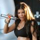 Fergie shows off her toned tummy as the Black Eyed Peas perform at the Outside Lands Festival in San Francisco on August 29, 2009