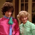 American actor Tom Hanks (left, as Buffy Wilson) and Peter Scolari (as Hilde Desmond) in a scene from an episode of the television comedy series ‘Bosom Buddies’ entitled ‘Cahoots,’ Los Angeles, California, April