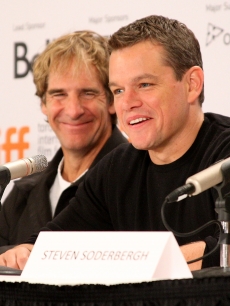 Scott Bakula and Matt Damon speak onstage at the ‘The Informant!’ press conference held at the Sutton Place Hotel, Toronto, September 11, 2009
