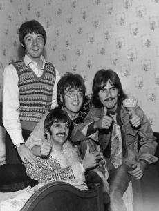 The Beatles: Paul McCartney, Ringo Starr, John Lennon and George Harrison in their hotel room in Teignmouth, Devon during the filming of ‘The Magical Mystery Tour,’ September 12, 1967