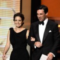 Tina Fey and Jon Hamm present the Outstanding Supporting Actress in a Comedy Series award during the 61st Primetime Emmy Awards held at the Nokia Theatre, Los Angeles, September 20, 2009