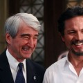 Sam Waterston and Benjamin Bratt smile at the ‘Law & Order’ 20th season kickoff celebration in New York City on September 23, 2009