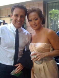 ‘The Bachelor’s’ Chris Harrison posted this picture of himself with ‘Dancing’s’ Carrie Ann Inaba and tweeted ‘On our way to red carpet #tvgemmys