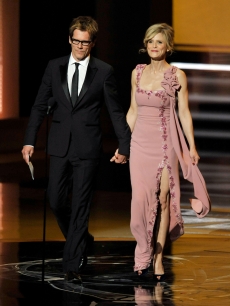 Kevin Bacon and wife Kyra Sedgwick present the Outstanding Supporting Actress in a Miniseries or Movie award onstage during the 61st Primetime Emmy Awards held at the Nokia Theatre, LA, September 20, 2009
