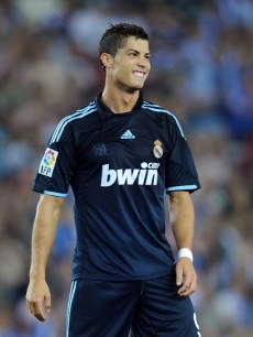 Soccer superstar Cristiano Ronaldo on the field during a Real Madrid game in Barcelona, Spain on September 12, 2009