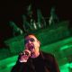 Bono of U2 thrills the crowd during a concert in front of the Brandenburg Gate the on November 5, 2009 in Berlin, Germany