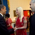 President Obama greets alleged party crashers Michaele and Tareq Salahi at his first state dinner on November 24, 2009
