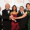 ‘Avatar’ family Sam Worthington, director James Cameron, Zoe Saldana, producer Jon Landau and Sigourney Weaver with the award for Best Motion Picture, Drama, at the 67th Annual Golden Globe Awards
