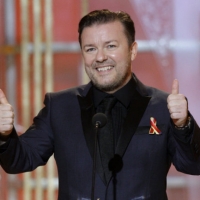 Ricky Gervais gives the thumbs up sign as he hosts the 67th Annual Golden Globe Awards held at the Beverly Hilton Hotel, Jan. 17, 2010