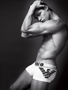 Soccer star Cristiano Ronaldo poses from the side to promote the new Spring-Summer Emporio Armani underwear and Armani Jeans campaigns.