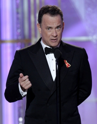 Tom Hanks takes the stage at the Golden Globes, Beverly Hills, Jan. 17, 2010