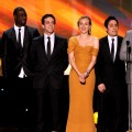 The cast of ‘Inglourious Basterds’ takes home the award for Outstanding Cast in a Motion Picture at the 16th Annual Screen Actors Guild Awards at the Shrine Auditorium in LA on January 23, 2010