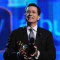 Stephen Colbert accepts his Grammy for Best Comedy Album at the 52nd Annual Grammy Awards at Staples Center in LA on January 31, 2010
