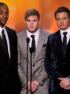 Anthony Mackie, Brian Geraghty and Jeremy Renner speak onstage at the 16th Annual Screen Actors Guild Awards held at the Shrine Auditorium on January 23, 2010 in Los Angeles, California