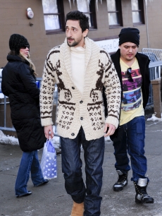 Adrien Brody steps out in his reindeer sweater at Sundance, Park City, Utah, Jan. 24, 2010