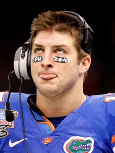 Quarterback Tim Tebow #15 of the Florida Gators stands on the sidelines during the Allstate Sugar Bowl against the Cincinnati Bearcats at the Louisana Superdome, New Orleans, January 1, 2010