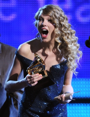 Taylor Swift takes home the award for Album of the Year for ‘Fearless’ at the 52nd Annual Grammy Awards at Staples Center in LA on January 31, 2010
