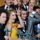 The ‘Glee’ cast poses backstage with their awards for Outstanding Ensemble in a Comedy at the 16th Annual Screen Actors Guild Awards at the Shrine Auditorium in LA on January 23, 2010