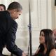 President Barack Obama shakes hands with Khloe Kardashian during a ceremony in the East Room of the White House in Washington DC, Monday, Jan. 25, 2010, during a ceremony honoring the Los Angeles Lakers’ 2008-2009 NBA basketball championship