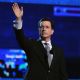 Stephen Colbert, winner of Best Comedy Album, salutes the crowd at the 52nd Annual Grammy Awards at Staples Center in LA on January 31, 2010