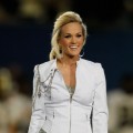 Carrie Underwood smiles during her performance of the National Anthem before Super Bowl XLIV at Sun Life Stadium in Miami Gardens, Fla., on February 7, 2010