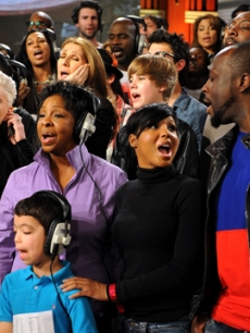 Pink, Gladys Knight, Celine Dion, Justin Bieber, Toni Braxton, Wyclef Jean and more perform at the ‘We Are The World 25 Years for Haiti’ recording session held at Jim Henson Studios on February 1, 2010 in Hollywood, Calif.