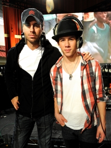 Enrique Iglesias and Nick Jonas spotted taking a break at the ‘We Are The World 25 Years for Haiti’ recording session held at Jim Henson Studios on February 1, 2010 in Hollywood, California