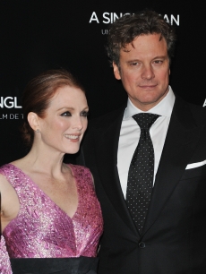 Julianne Moore and Oscar first-time nominee Colin Firth pose as they attend ‘A Single Man’ Paris premiere at Cinema UGC Normandie on February 9, 2010