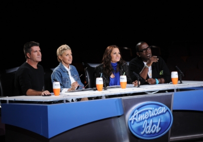 Simon Cowell, Ellen DeGeneres, Kara DioGuardi and Randy Jackson at the ‘American Idol’ judges table