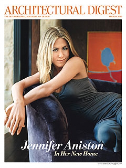 Jennifer Aniston relaxes at her Beverly Hills home on the March 2010 cover of Architectural Digest