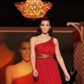 Kim Kardashian models a Marchesa design from The Heart Truth Red Dress collection on Feburary 11, 2010 during Fashion Week in New York
