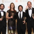 Mark Boal, Kathryn Bigelow, Niolas Chartier and Greg Shapiro celebrate their Best Film win for ‘The Hurt Locker’ at the BAFTA Awards in London, England on February 21, 2010