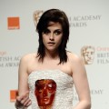 Kristen Stewart holds her award at the 2010 Orange British Academy Film Awards in London, England, on February 21, 2010