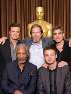 George Clooney, Jeff Bridges, Colin Firth, Jeremy Renner and Morgan Freeman at the Oscars Nominees Luncheon in Beverly Hills on February 15, 2010