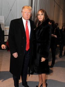 Donald Trump and Melania Trump attend Mercedes-Benz Fashion Week at Bryant Park on February 17, 2010 in New York City.
