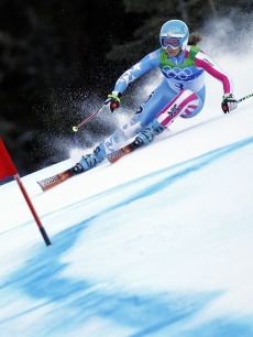 Julia Mancuso skies down the mountain at the Vancouver Winter Olympics Day 7 on February 18, 2010
