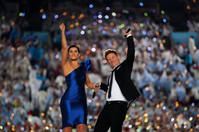 Nelly Furtado and Bryan Adams kick things off at the 2010 Vancouver Winter Olympics Opening Ceremony in Vancouver, Canada on February 12, 2010