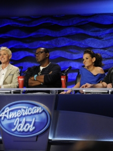 Ellen DeGeneres, Randy Jackson, Kara DioGuardi and Simon Cowell at the ‘American Idol’ judges’ table