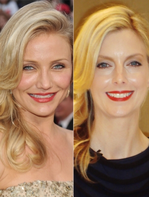 Cameron Diaz (left) and Glam Slam producer Ryan Patterson after getting Cameron’s Oscar style look (right), March 2010