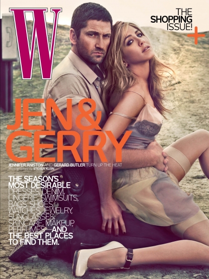 Gerard Butler and Jennifer Aniston on the cover of W Magazine’s April 2010 issue